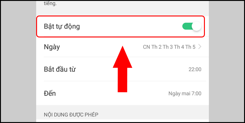 K&eacute;o thanh trượt để Bật tự động rồi t&ugrave;y chỉnh ng&agrave;y